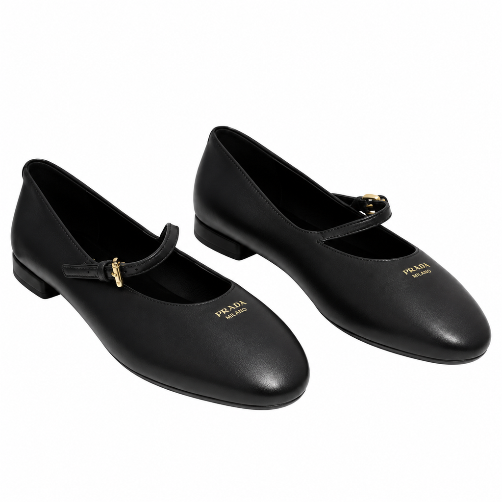 Prada Black Buckled Mary Jane Ballet Flats