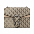 Gucci Dionysus Small Bag in GG Supreme Canvas with Taupe Leather Trim