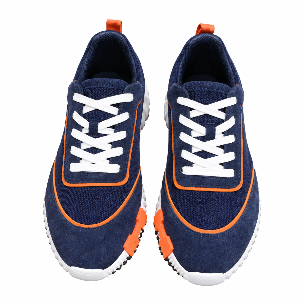 Hermès Navy and Orange Low-Top Sneakers