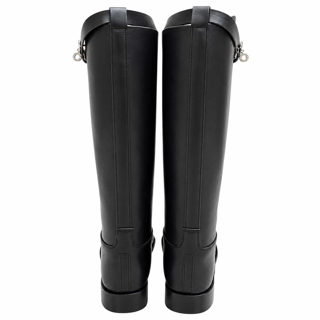 Hermès Black Pointed-Toe Tall Boots with Metal Clasp