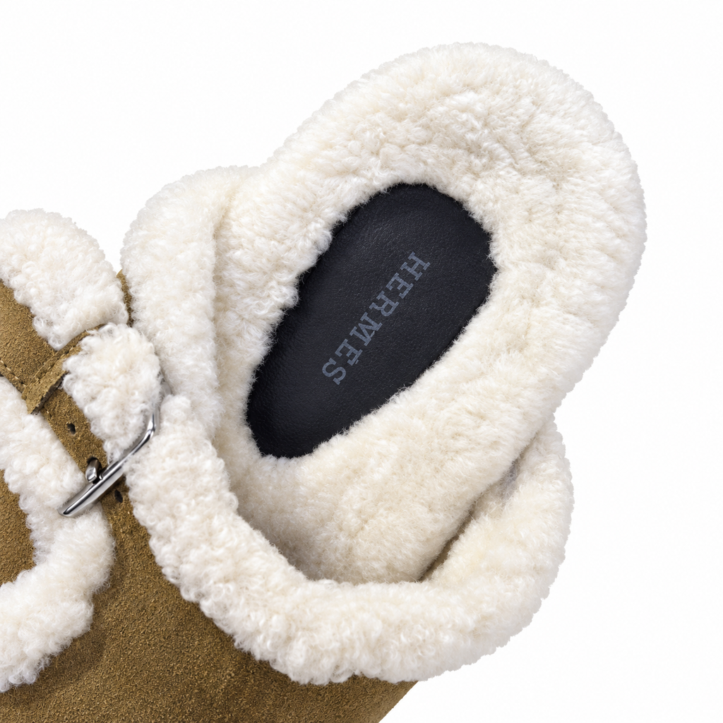 Hermès Khaki Double-Buckle Slides with Cream Trim
