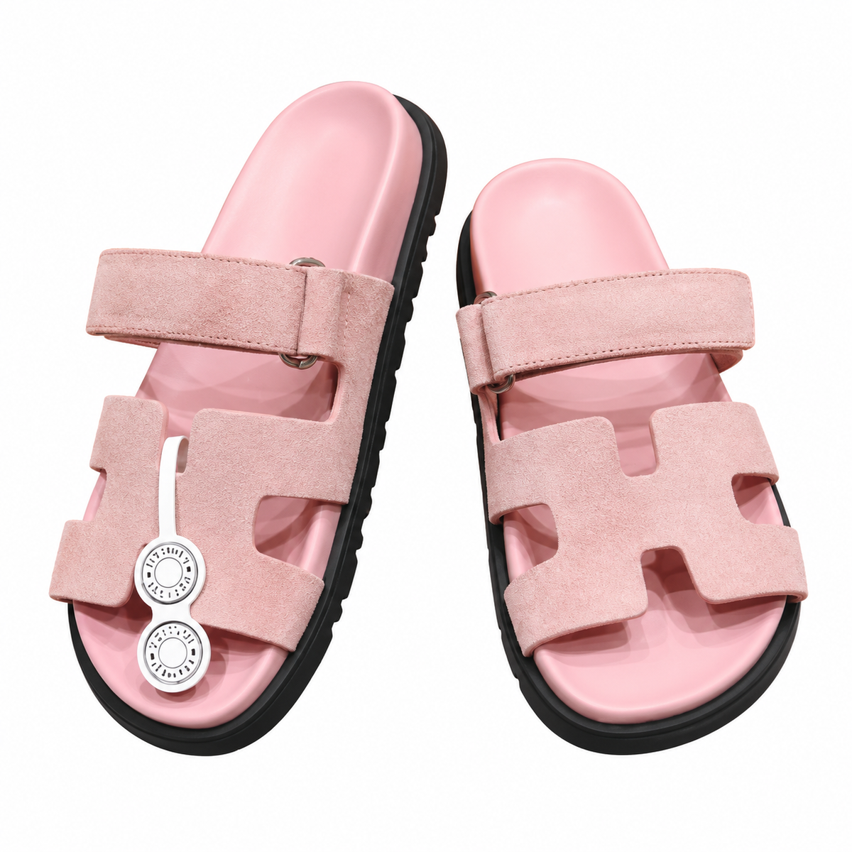 Hermès Pink Textured Leather H-Cutout Slides