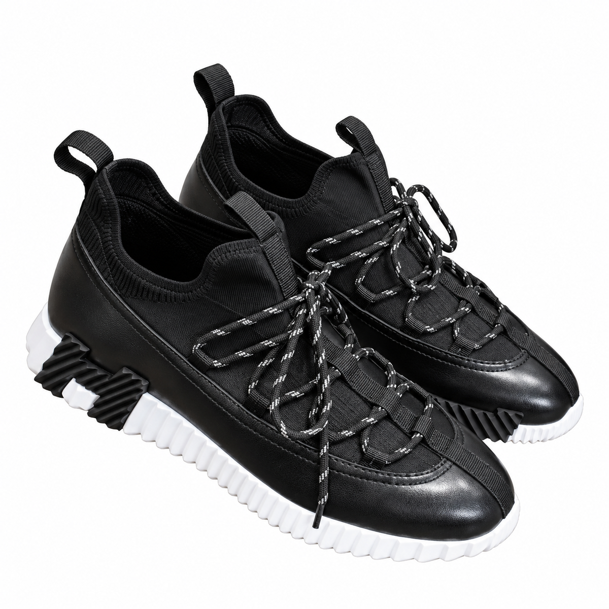 Hermès Black Panelled Lace-Up Sneakers
