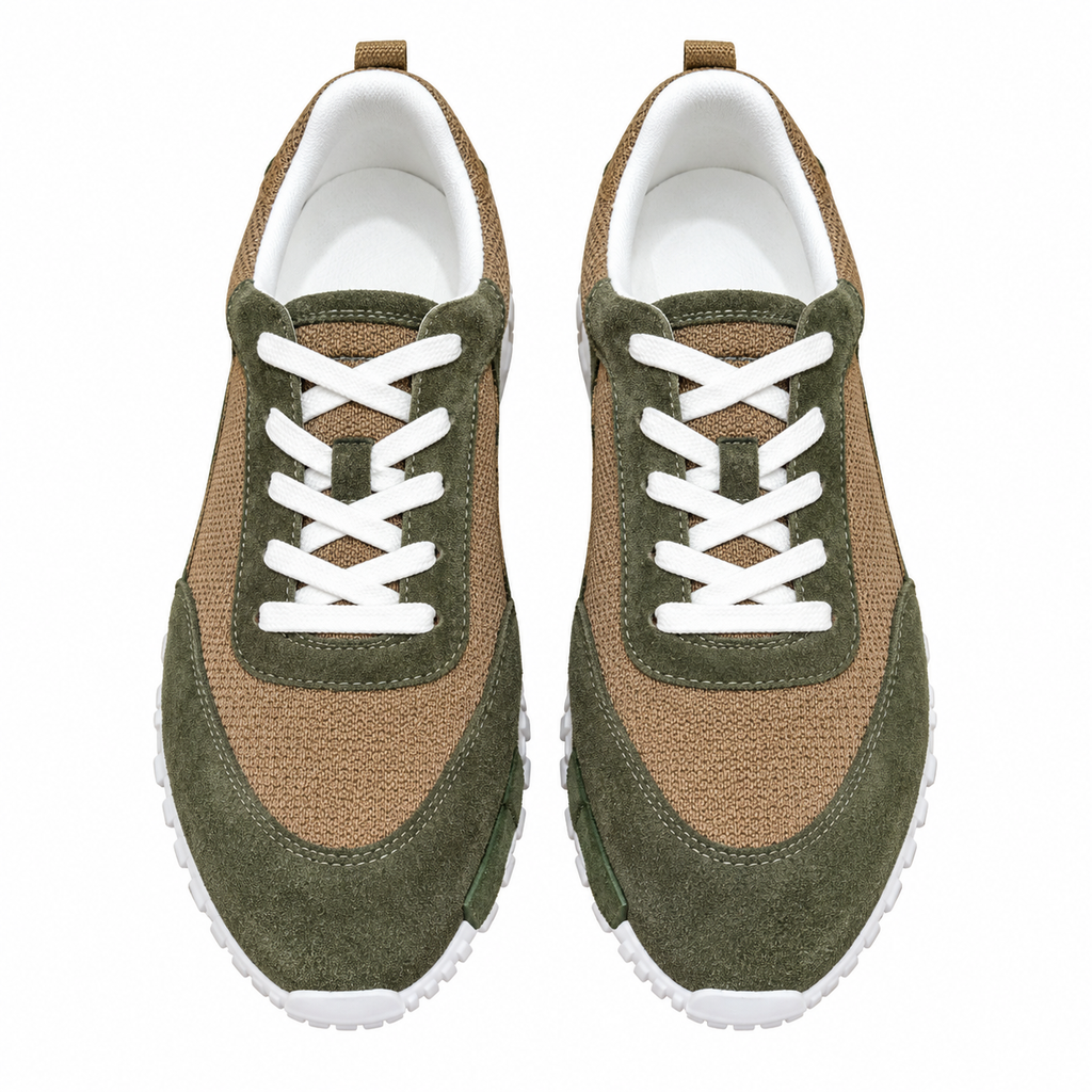 Hermès Taupe & Olive Low-Top Lace-Up Sneakers