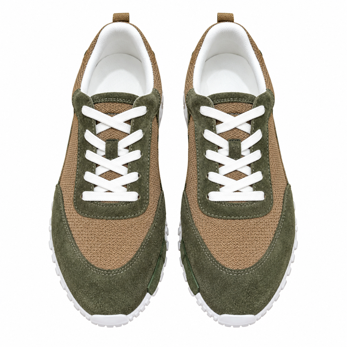 Hermès Taupe & Olive Low-Top Lace-Up Sneakers