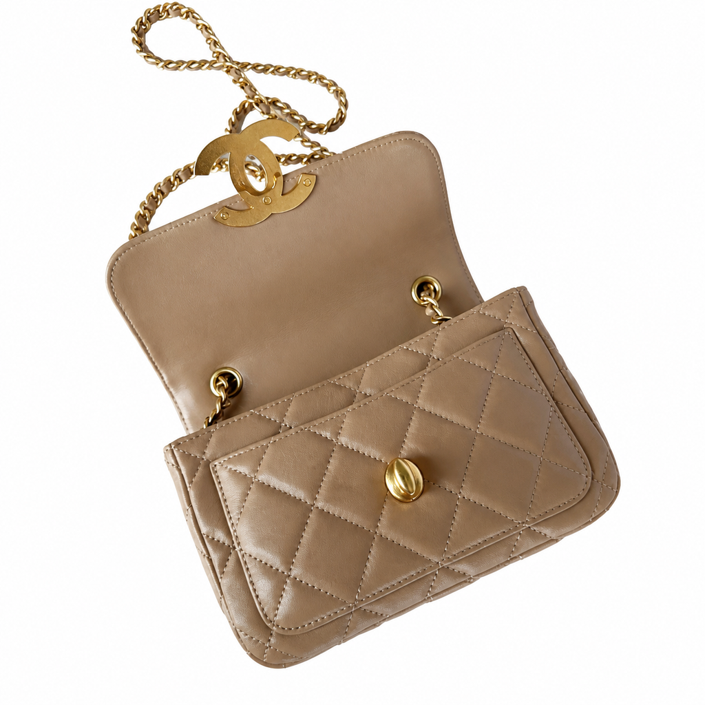 Chanel Beige Lambskin Quilted Mini Flap Bag