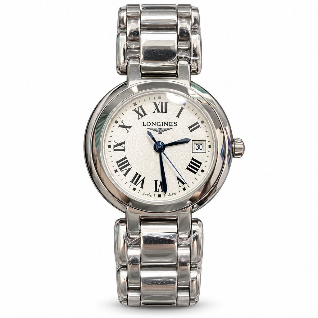 Longines PrimaLuna – White Roman Dial Steel Bracelet Ladies Watch