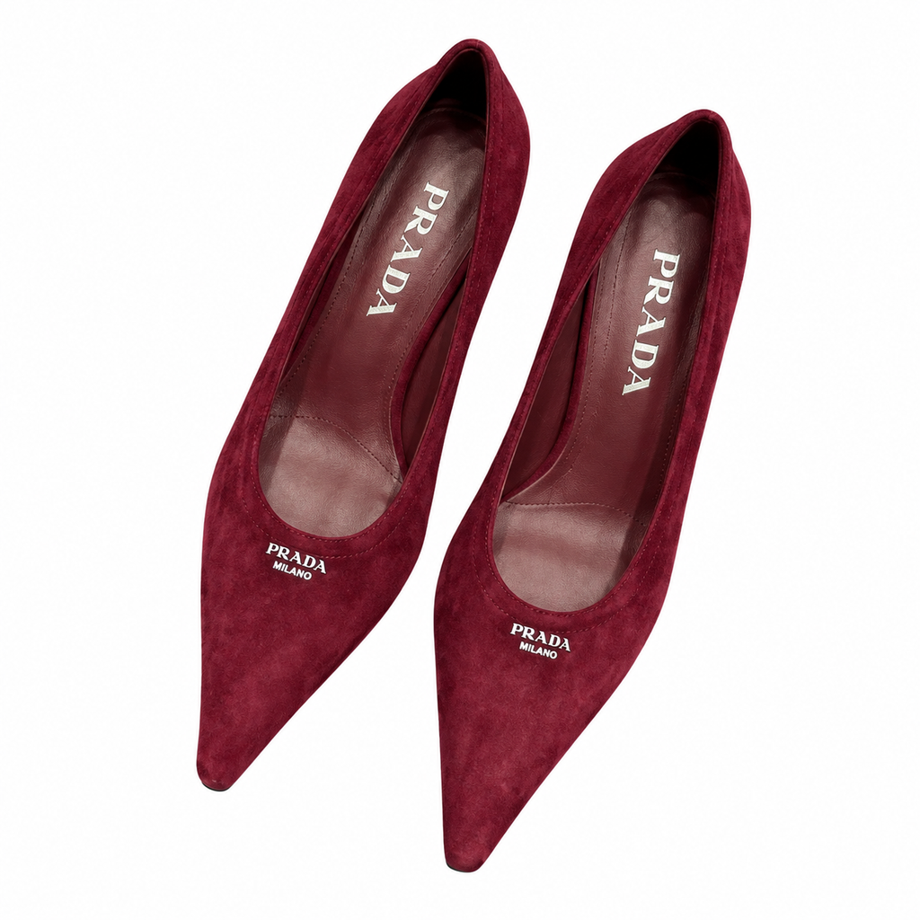 Prada Burgundy Pointed-Toe Closed-Back Pumps