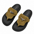 Hermès Olive Thong Sandals with Silver Buckle