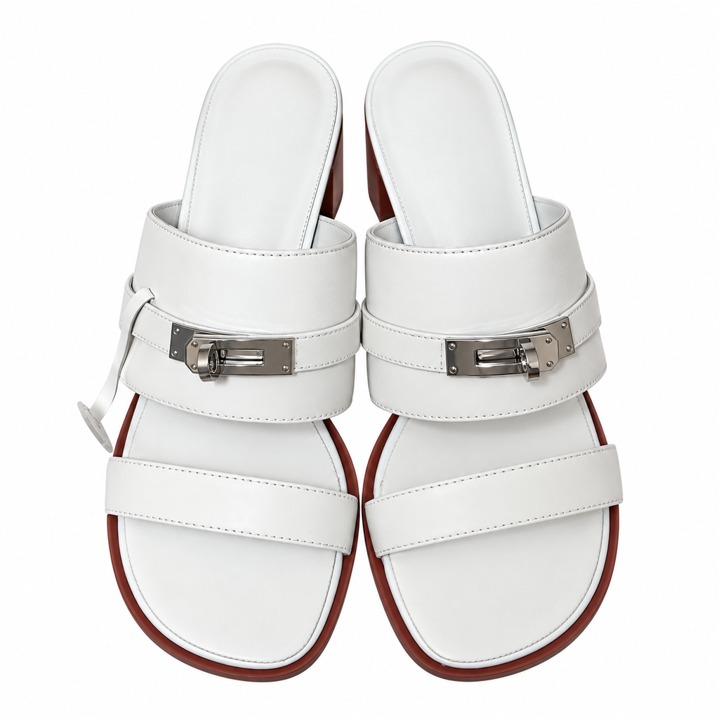 Hermès White Block-Heel Sandals | Silver Lock