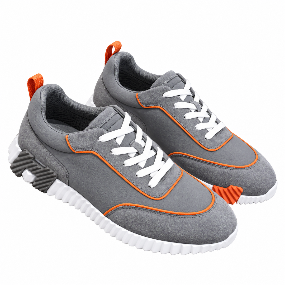 Hermès Grey and Orange Low-Top Sneakers