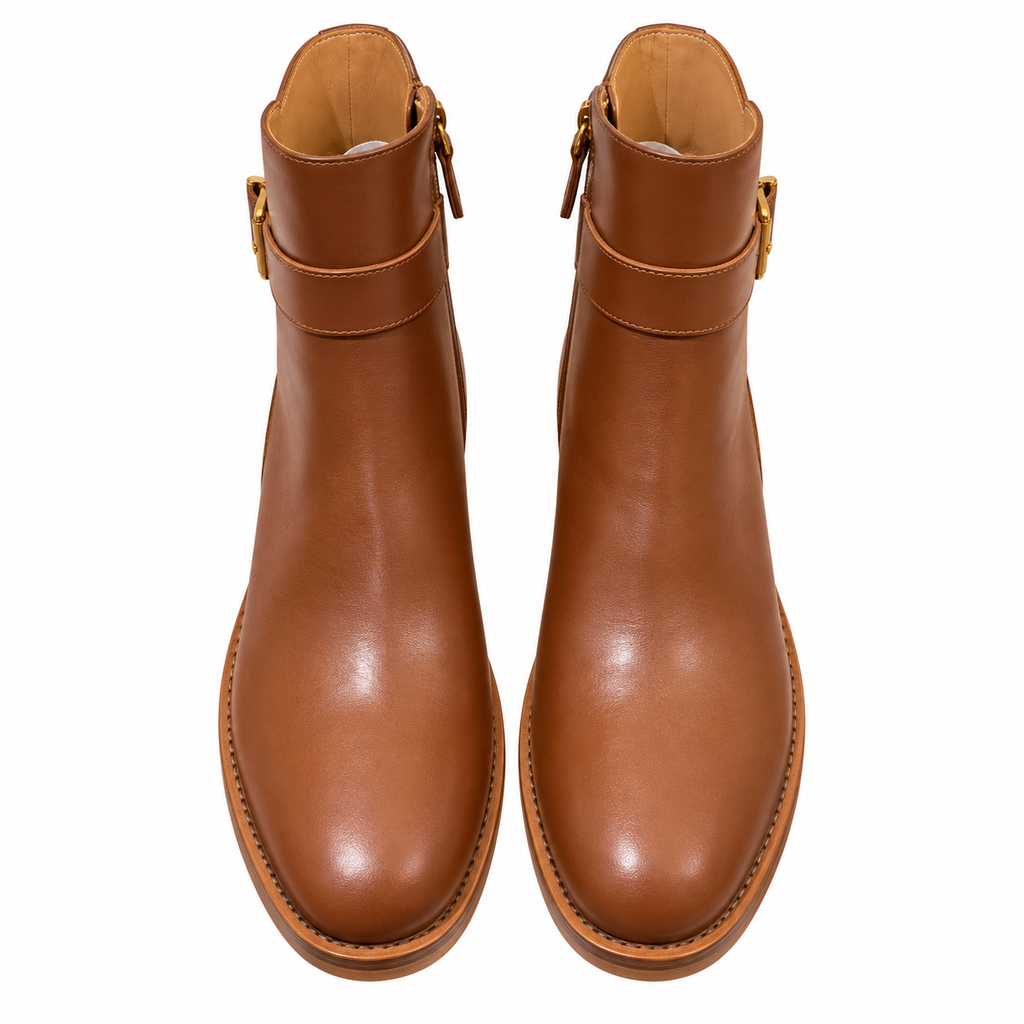 Hermès Brown Leather Buckle Ankle Boots