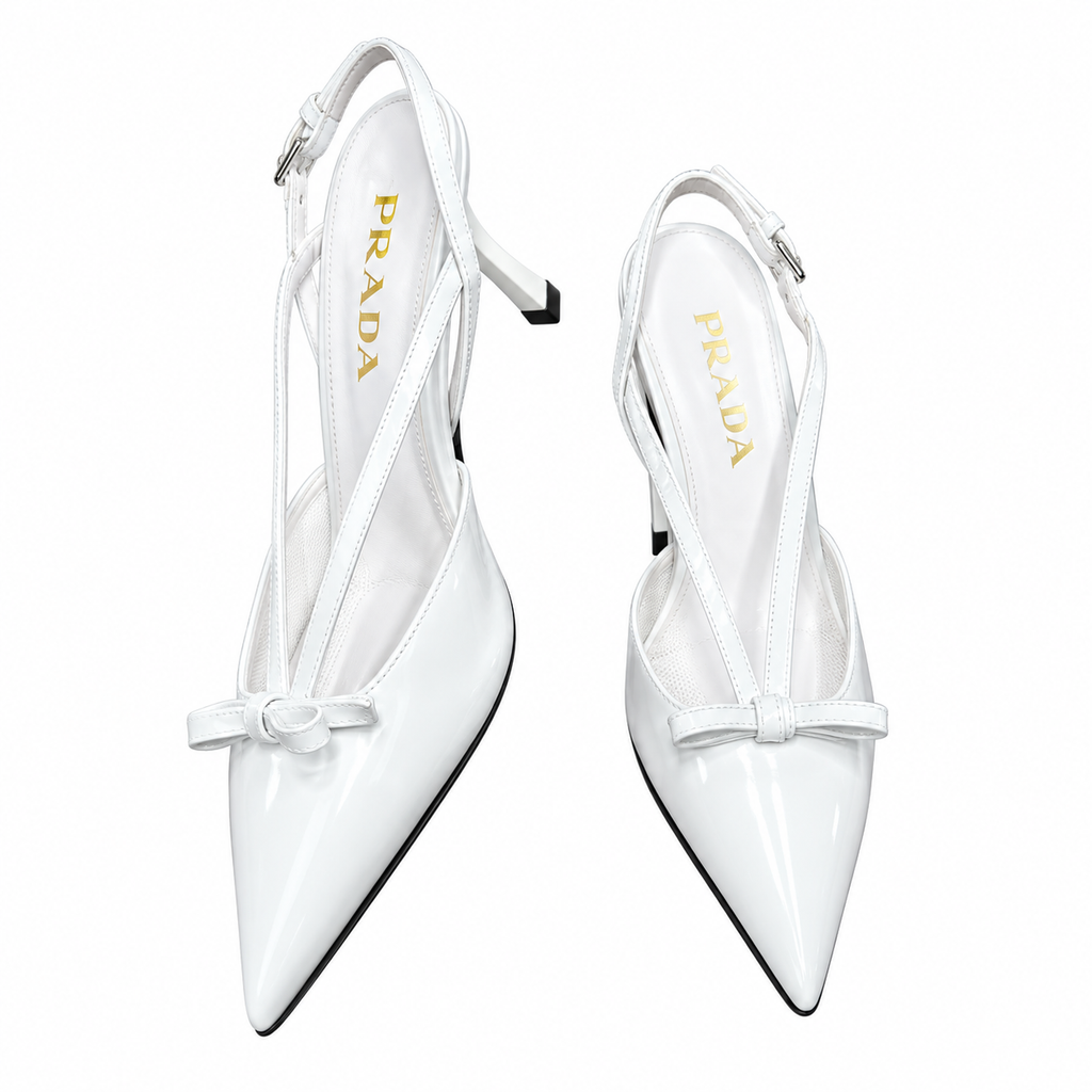 Prada White Bow Pointed-Toe Slingback Pumps