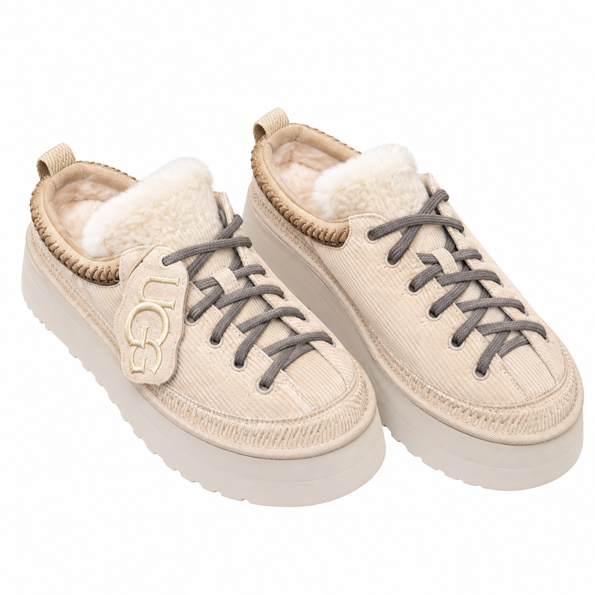 UGG Cream Ribbed Lace-Up Platform Shoes