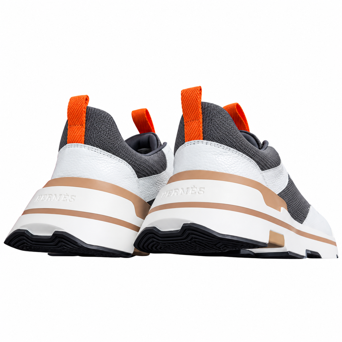Hermès Gray & White Sneakers with Orange Tabs