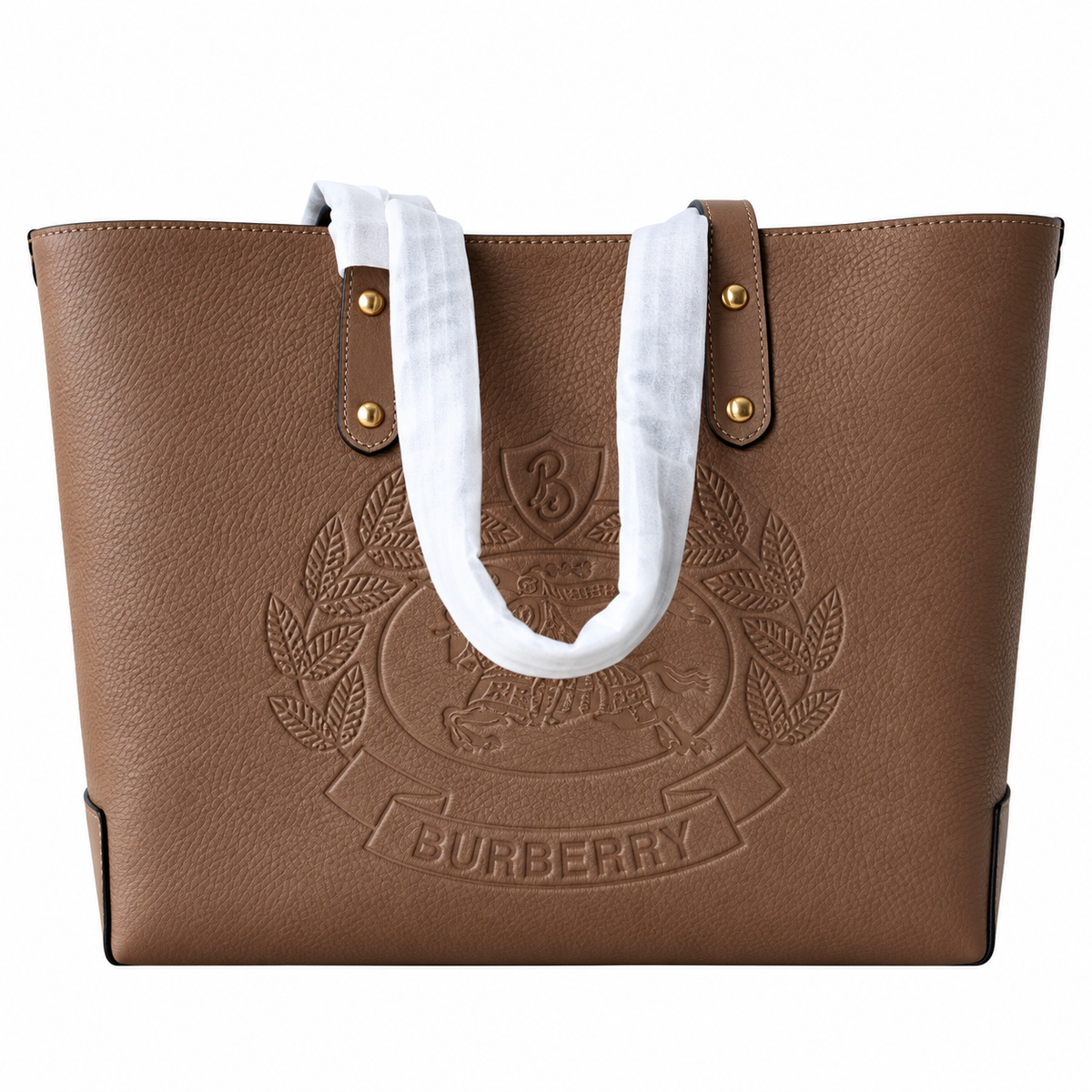 Burberry Heritage Crest Textured Tan Tote Bag