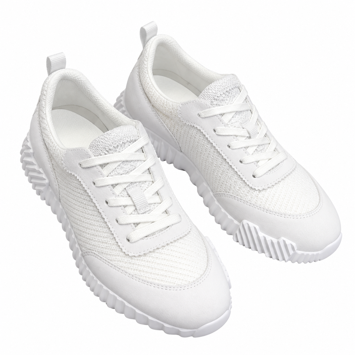 Hermès White Low-Top Sneakers with Ribbed Sole