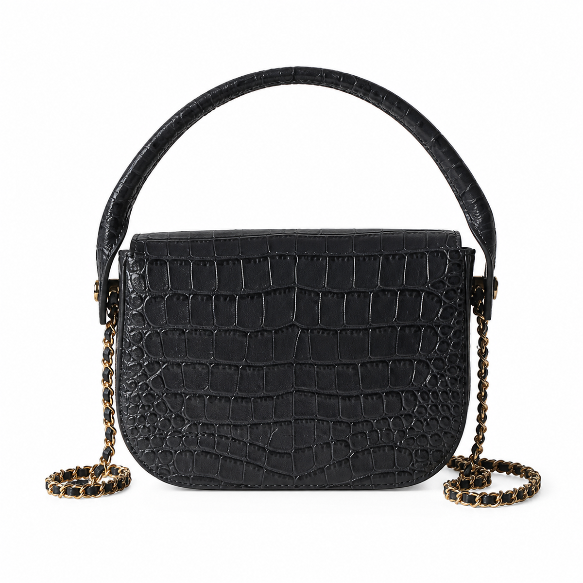 Chanel Mini Flap Croc-Embossed Black Top Handle Bag