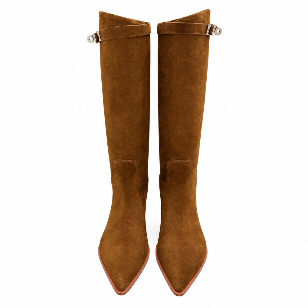 Hermès Caramel Brown Pointed-Toe Tall Boots