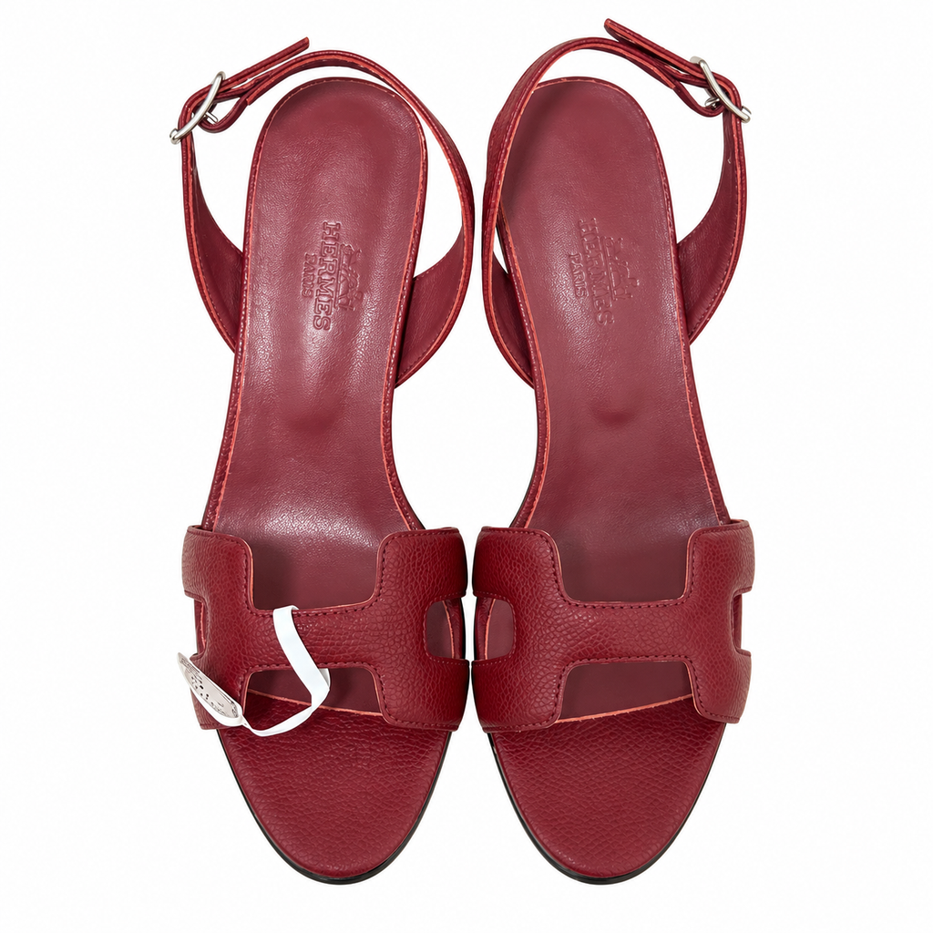 Hermès Burgundy H-Cutout Slingback Sandals