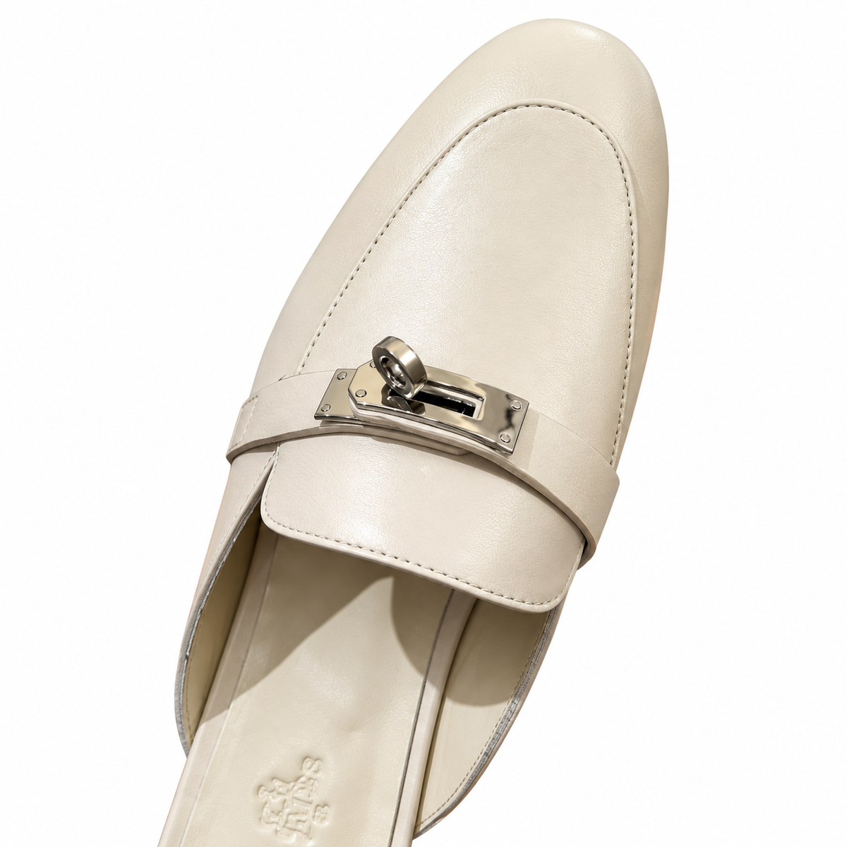 Hermès Ivory Mules with Silver-Tone Hardware