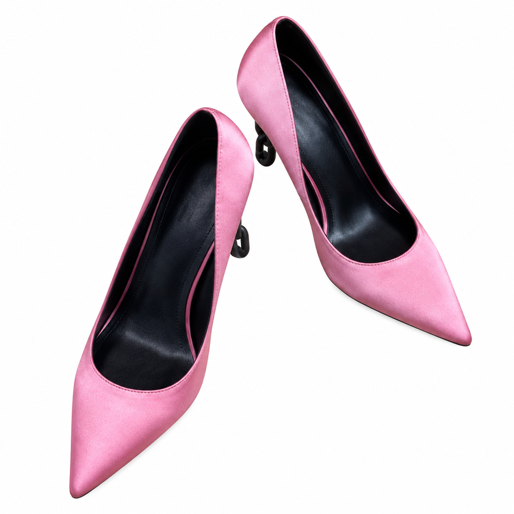 Hermès Pink Pointed-Toe Pumps with Chain-Link Heel