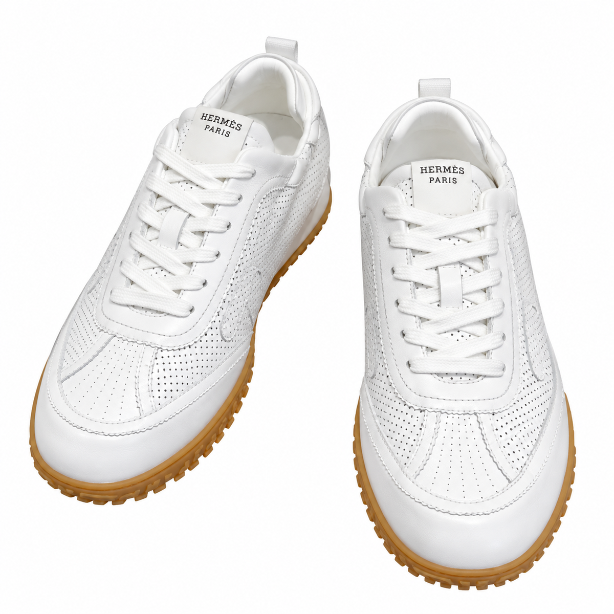 Hermès White Perforated Low-Top Sneakers