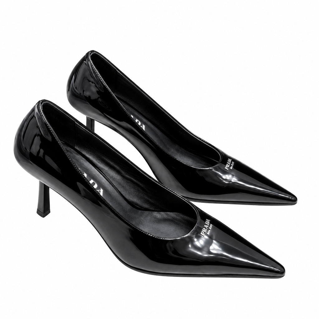 Prada Black Glossy Pointed-Toe Pumps