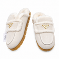 Prada Ivory Plush-Trim Moc-Toe Loafer Mules