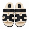 Hermès Black H-Strap Slides with Cream Trim