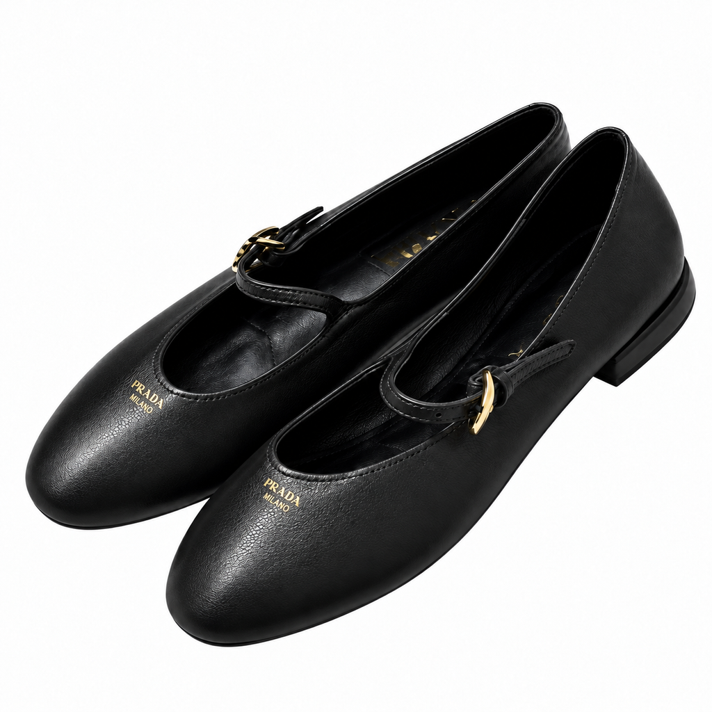 Prada Black Buckled Mary Jane Ballet Flats