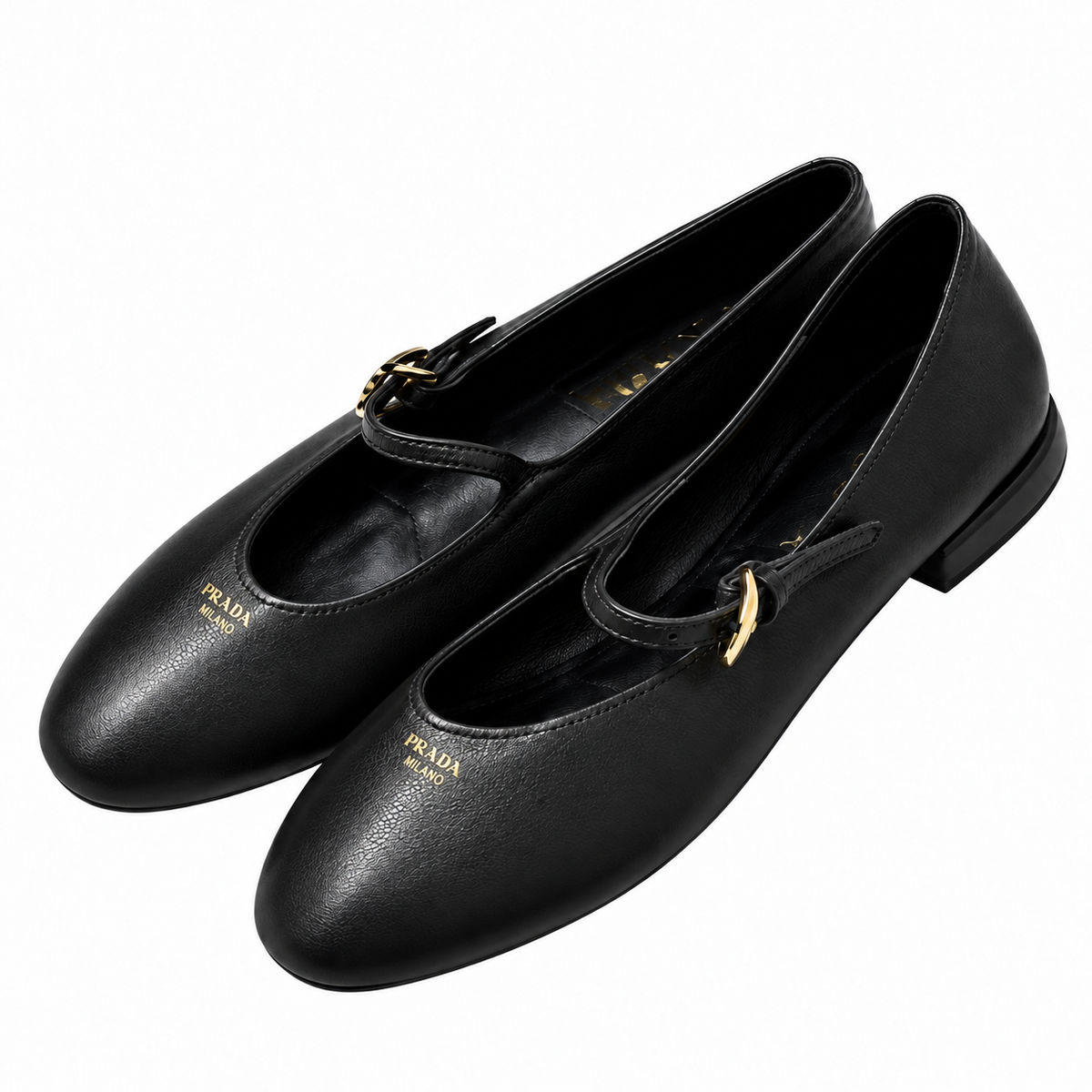 Prada Black Buckled Mary Jane Ballet Flats