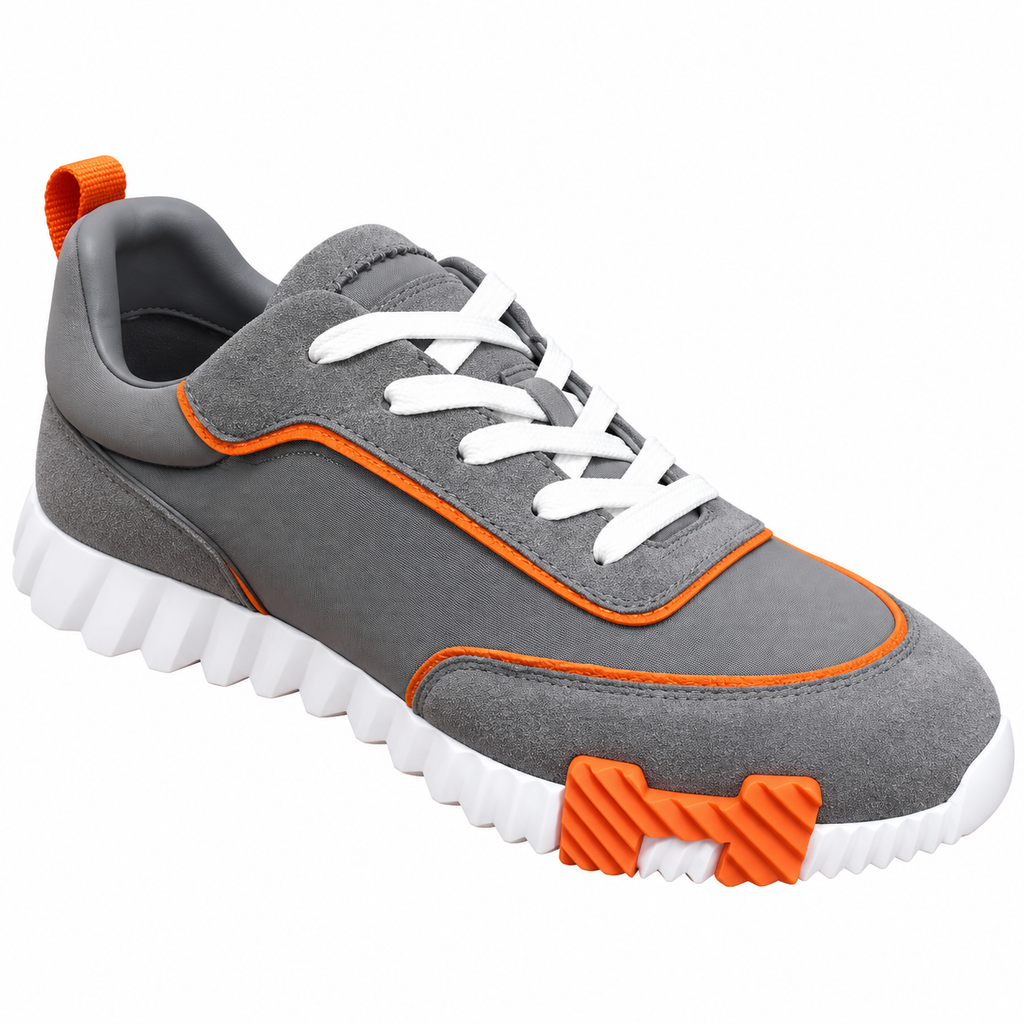 Hermès Grey and Orange Low-Top Sneakers