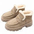 Prada Beige Plush-Trim Lug-Sole Ankle Boots