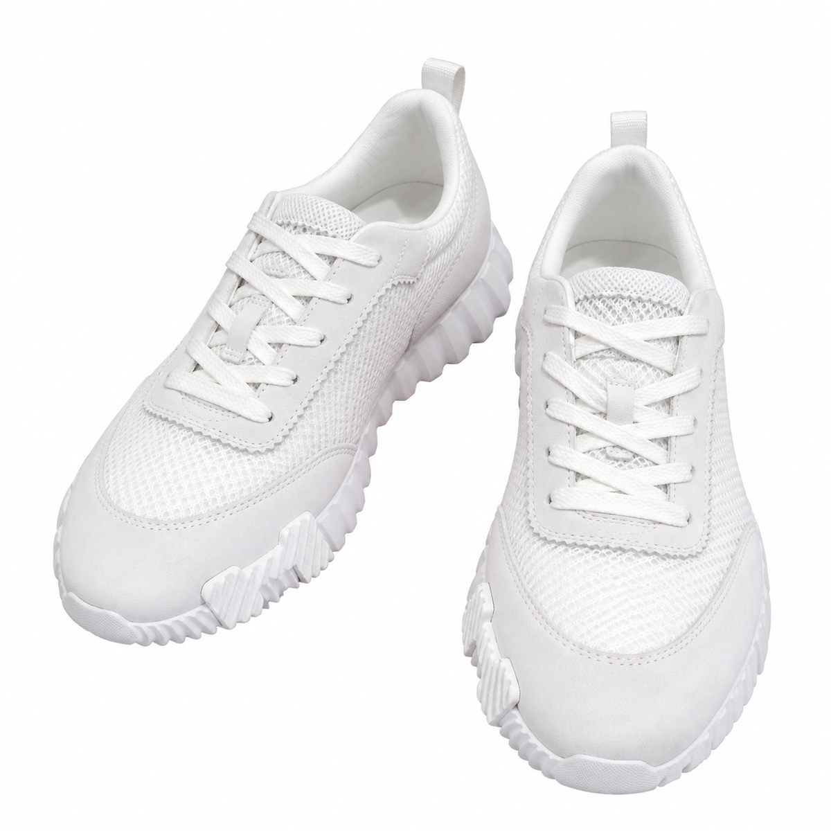 Hermès White Low-Top Sneakers with Ribbed Sole