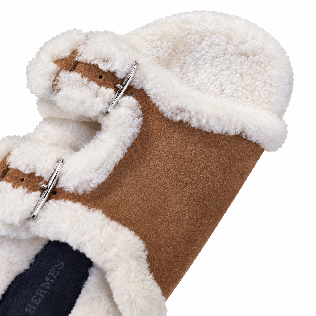 Hermès Tan Double-Buckle Slides with Cream Trim