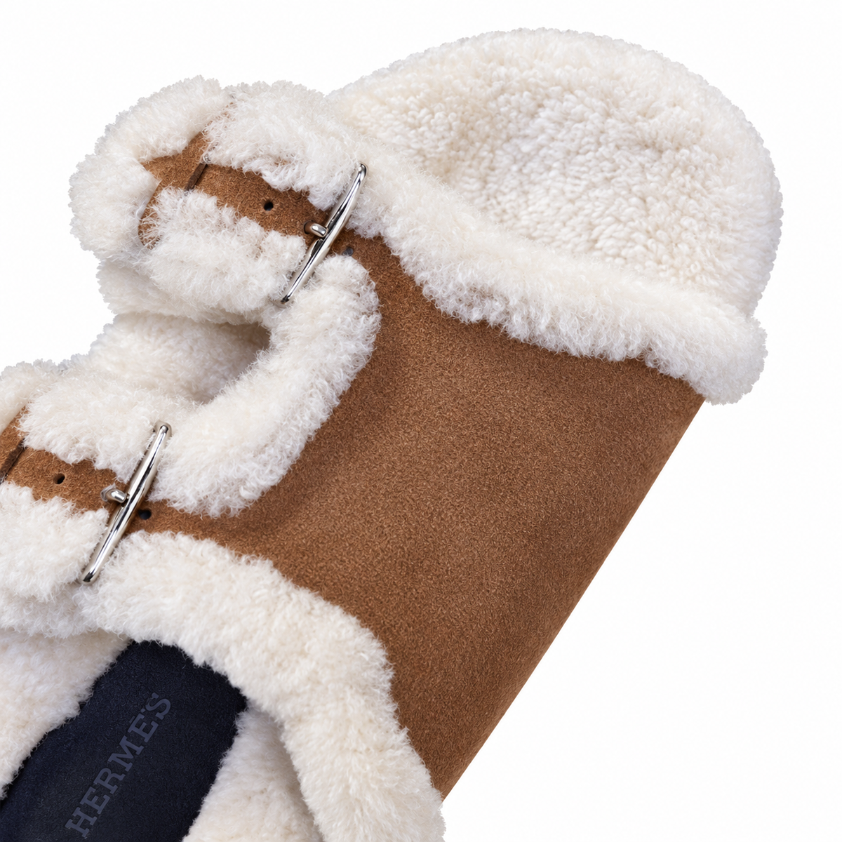 Hermès Tan Double-Buckle Slides with Cream Trim