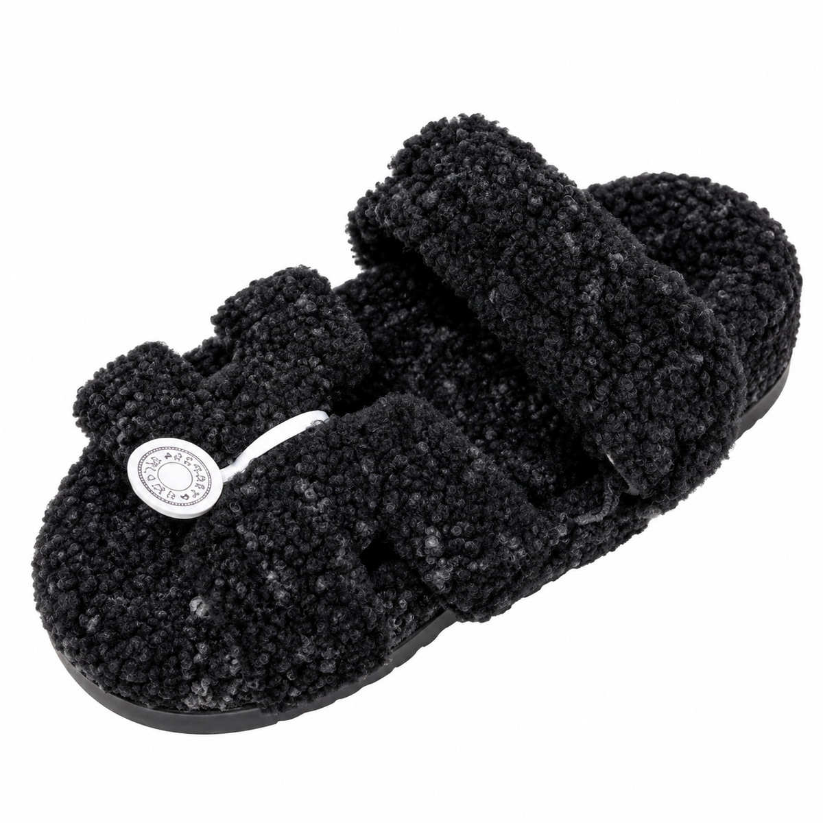 Hermès Black Textured H-Strap Slides