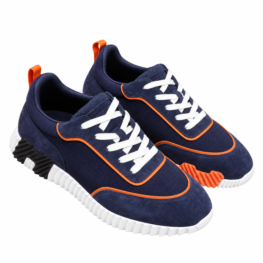 Hermès Navy and Orange Low-Top Sneakers