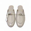 Hermès Light Grey Mules with Silver-Tone Hardware