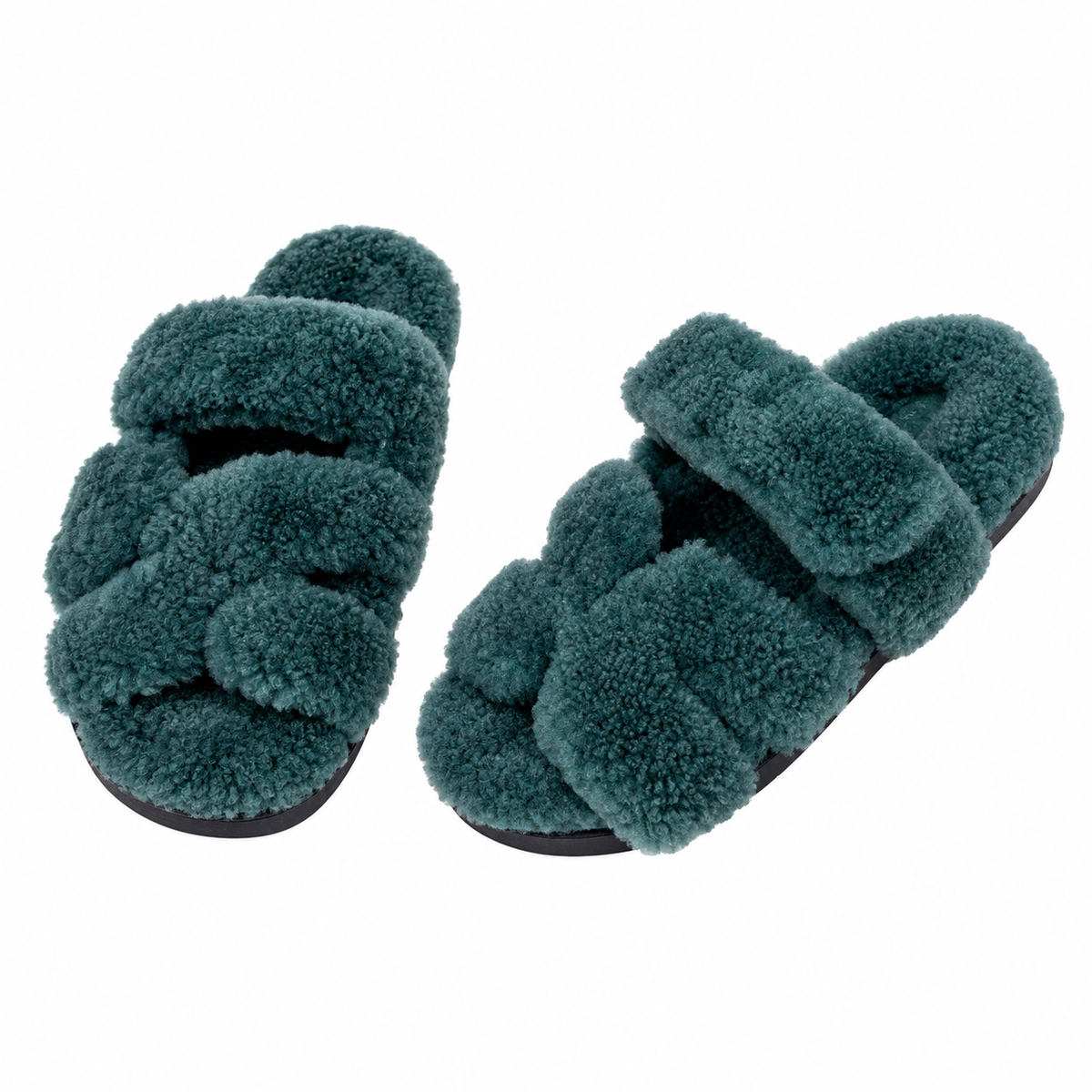 Hermès Teal Green Textured H-Strap Slides