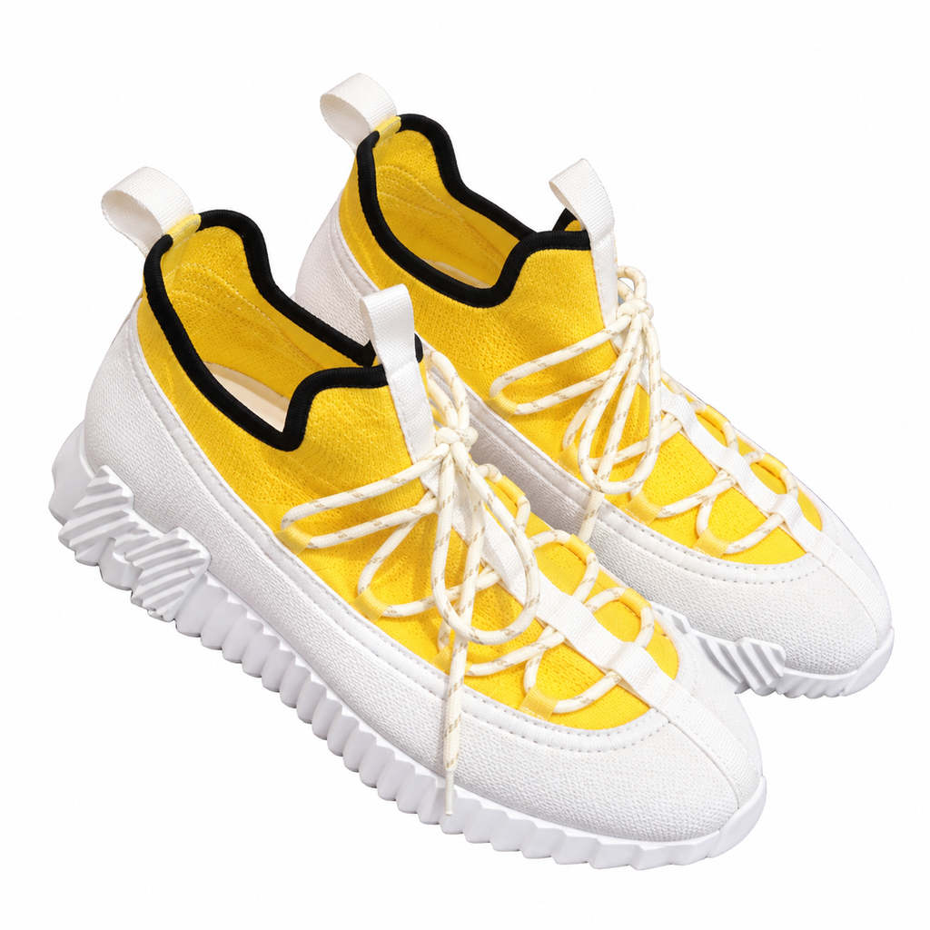 Hermès Yellow and White Lace-Up Sneakers