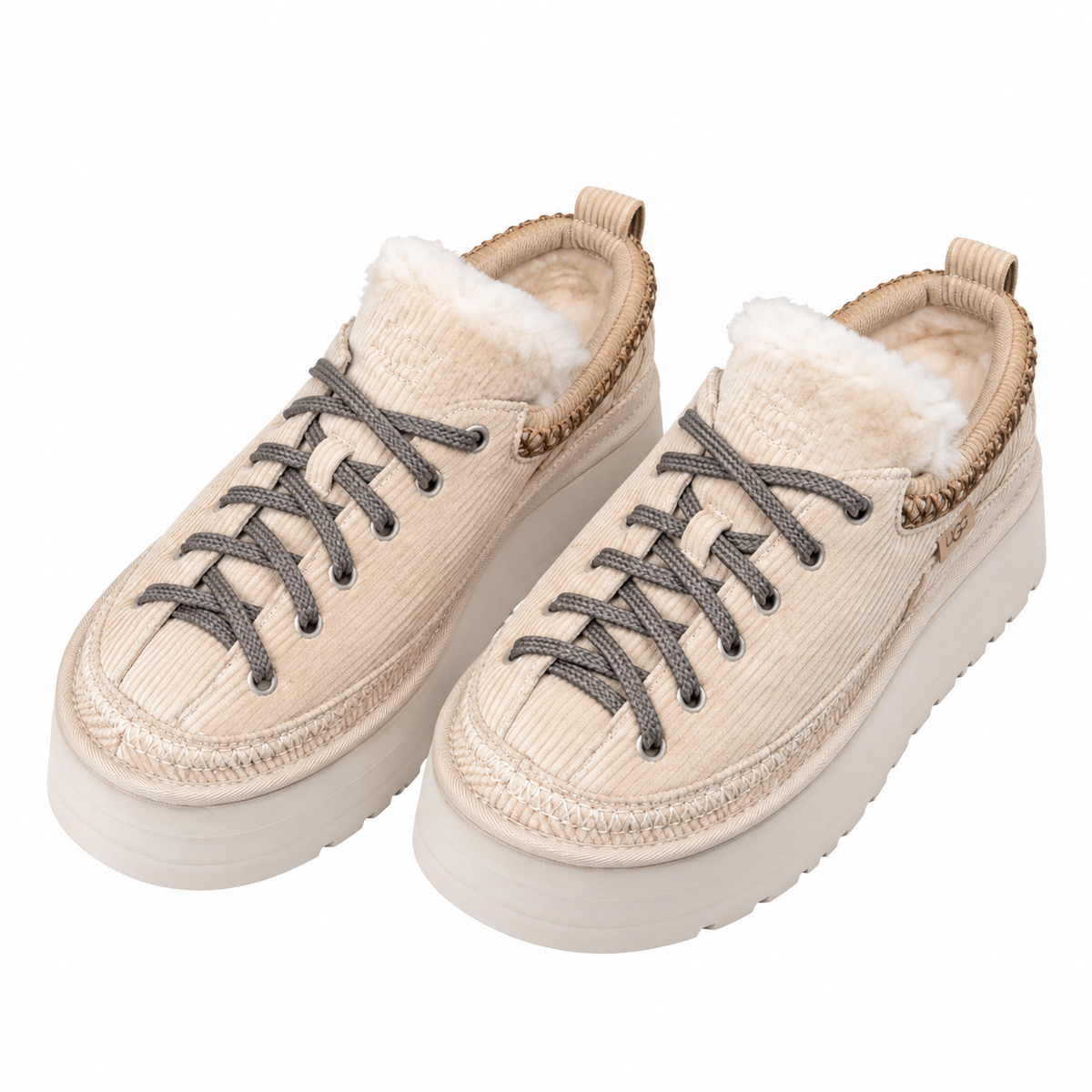UGG Cream Ribbed Lace-Up Platform Shoes