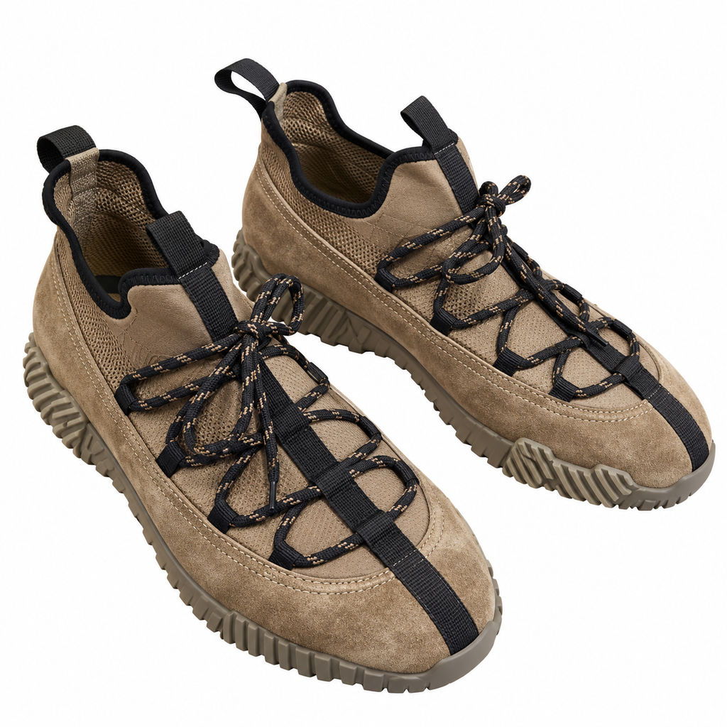 Hermès Taupe Panelled Lace-Up Sneakers