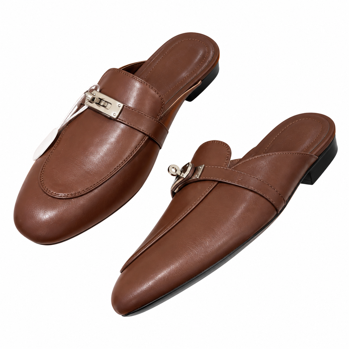 Hermès Brown Mules with Gold-Tone Hardware