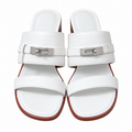 Hermès White Block-Heel Sandals | Silver Lock