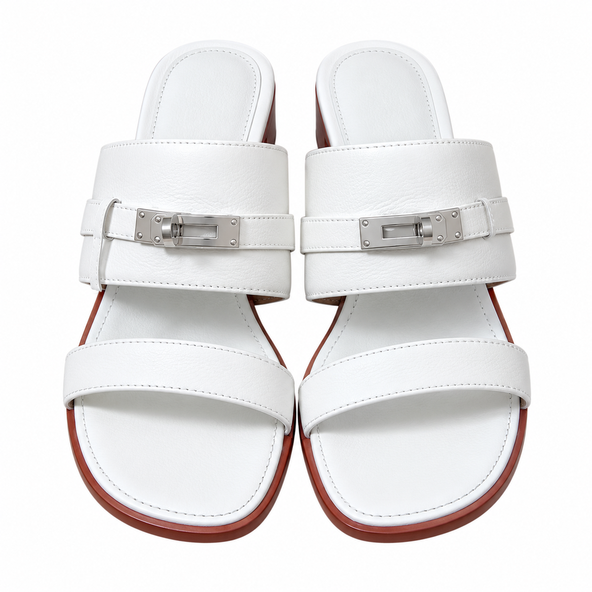 Hermès White Block-Heel Sandals | Silver Lock