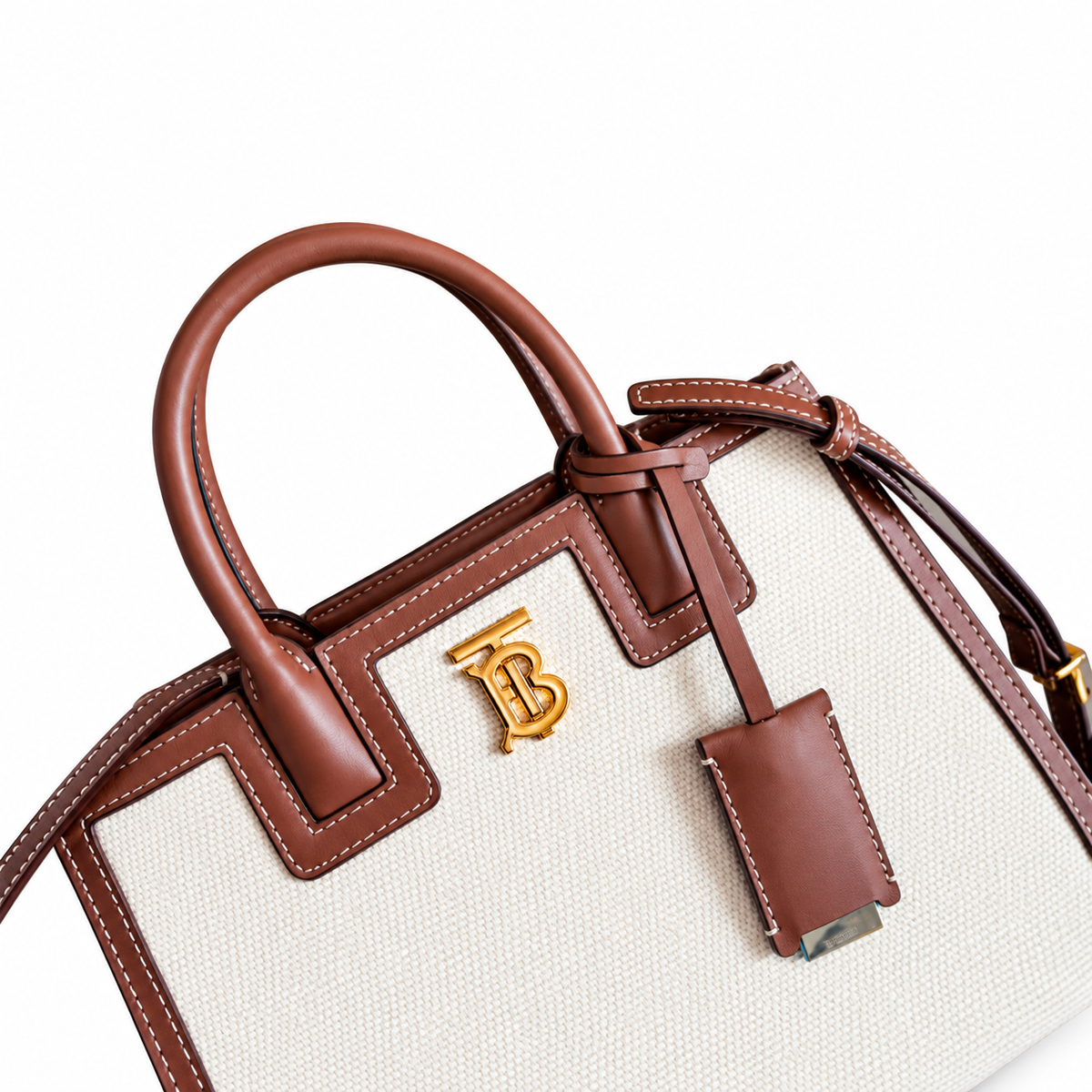 Burberry Ivory & Brown Monogram Top Handle Bag