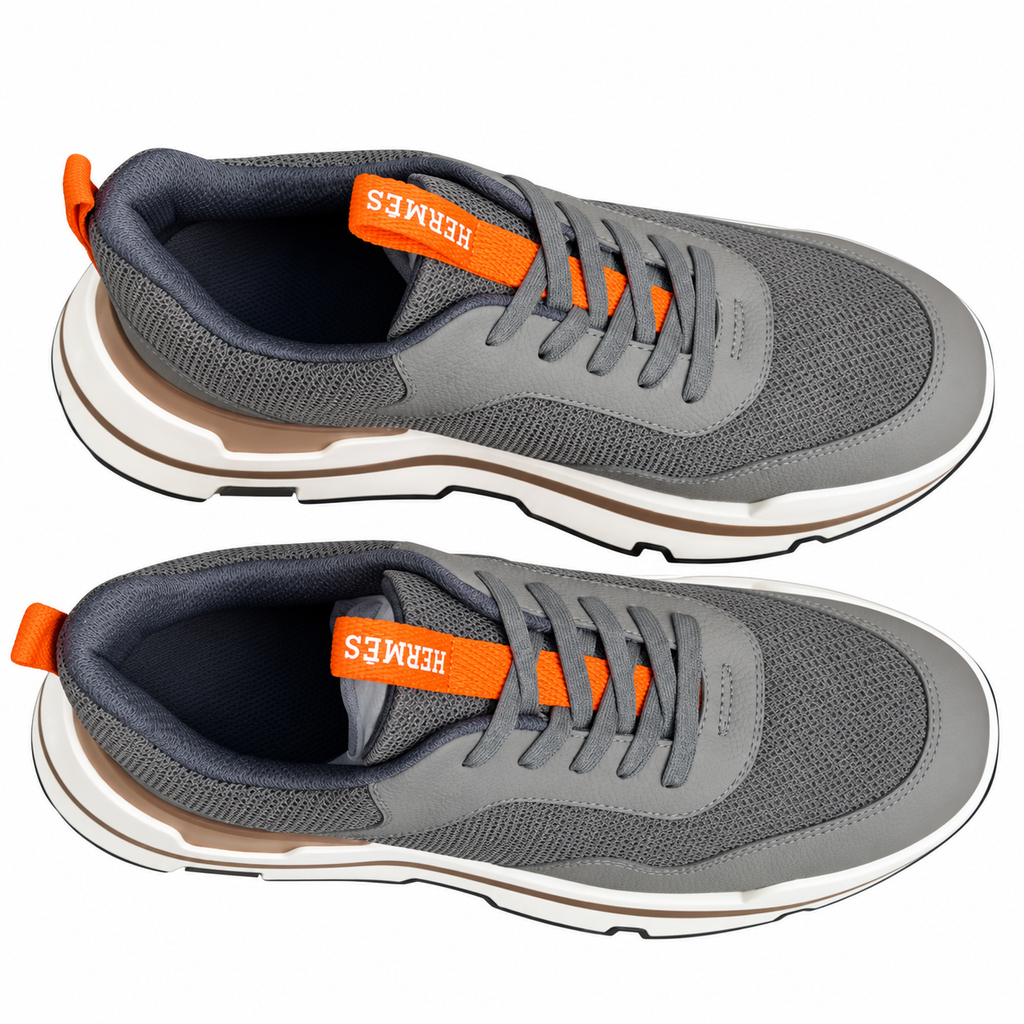 Hermès Gray Mesh Sneakers with Orange Accents