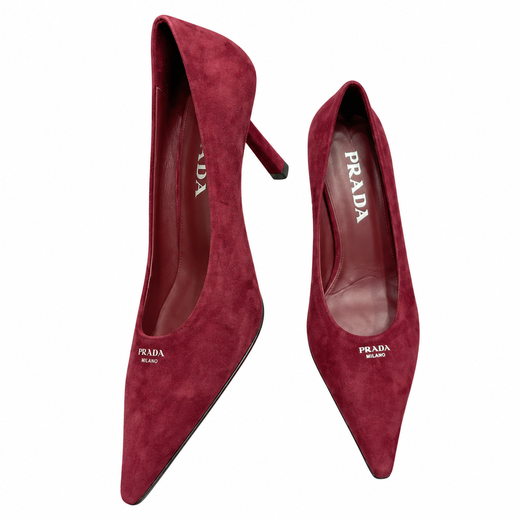 Prada Burgundy Pointed-Toe Closed-Back Pumps